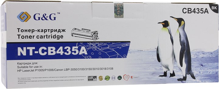 

Картридж лазерный G&G NT-CB435A (35A/CB435A), черный, 1500 страниц, совместимый, для LJ P1005 / P1006