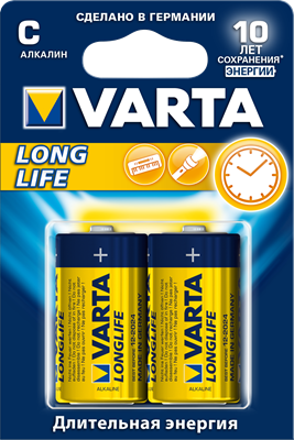 

Батарейка Varta LongLife 4114, C (R14/LR14), 1.5V, 2 шт