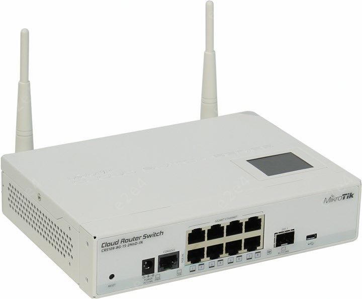 

Wi-Fi роутер Mikrotik CRS109-8G-1S-2HnD-IN Wireless-N Access Point 802.11b/g/n, 8UTP 10/100/1000Mbps, USB, 4dBi, SFP, CRS109-8G-1S-2HnD-IN