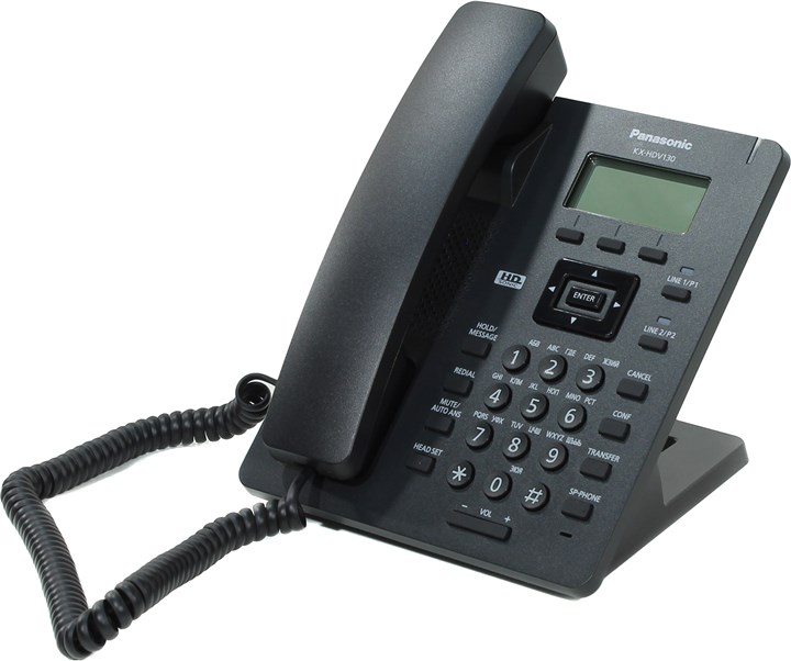 VoIP-телефон Panasonic KX-HDV130RUB, 2 линии, монохромный дисплей, PoE, черный