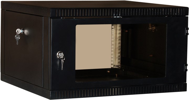 Шкаф телекоммуникационный настенный 6U 600x520 мм, стекло/металл, черный, разборный, NT WALLBOX 6-65 B