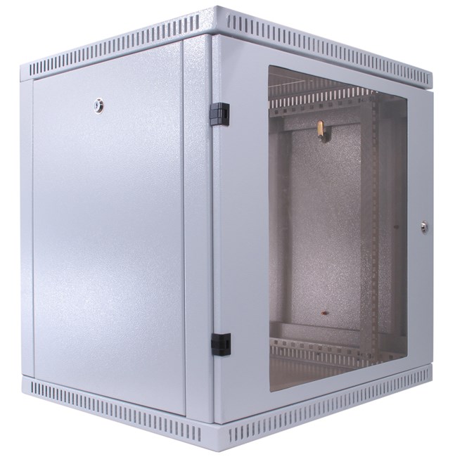 Шкаф телекоммуникационный настенный 12U 600x520 мм, стекло/металл, серый, разборный, NT WALLBOX 12-65 G