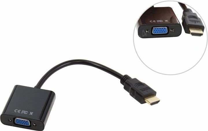 

Кабель HDMI(19M)-VGA(15F), 15 см, черный Telecom (TA558)
