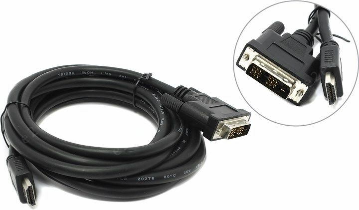 

Кабель HDMI(19M)-DVI(M), 3 м, черный Gembird/Cablexpert (CC-HDMI-DVI-10)