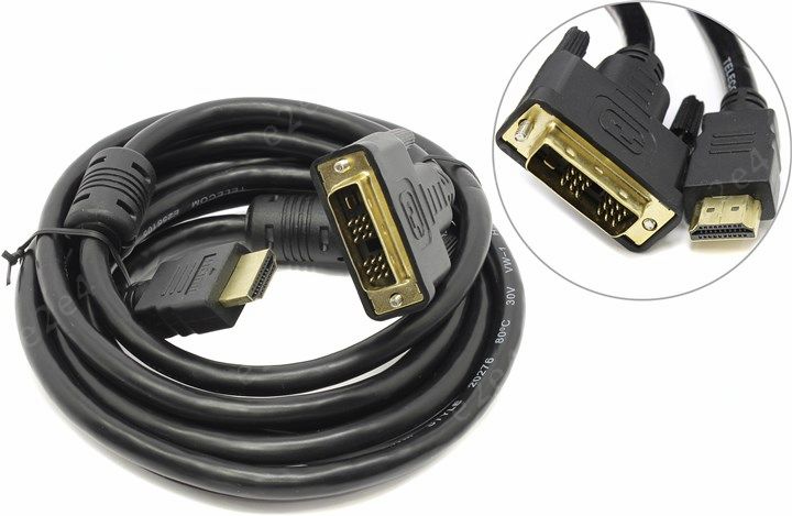 

Кабель HDMI(19M)-DVI-D(19M), ферритовый фильтр, 3м, черный Telecom CG480F (CG480F-3M), CG480F