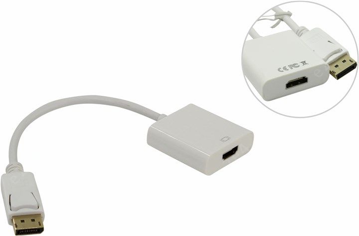 

Кабель-переходник (адаптер) DisplayPort(20M)-HDMI(19F), 10 см, белый VCOM (CG553)