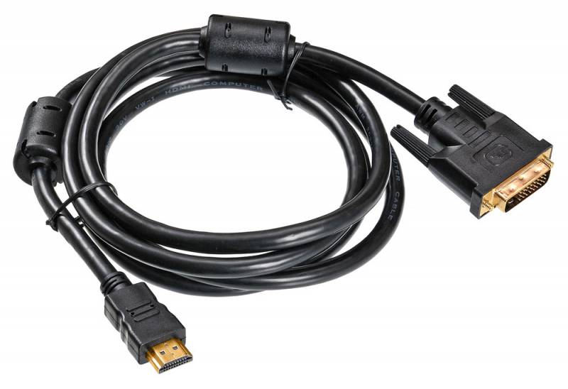Кабель HDMI(19M)-DVI-D(25M), Buro, 1.8m, черный, 2 фильтра (HDMI-19M-DVI-D-1.8M) - фото 1