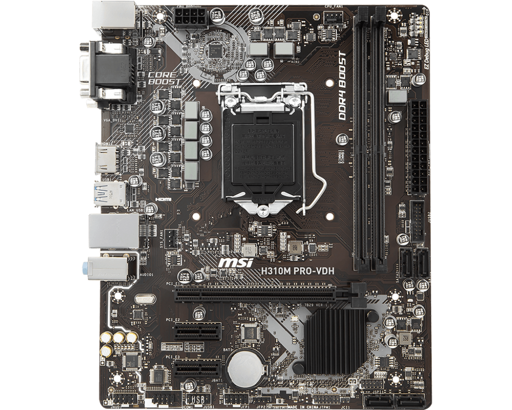 Материнская плата MSI H310M PRO-VDH, Socket1151v2, Intel H310, 2xDDR4, PCI-Ex16, 4SATA3, 7.1-ch, GLAN, 4USB 3.1, VGA, DVI, HDMI, mATX, Retail