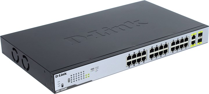 

Коммутатор D-link DGS-1026MP, кол-во портов: 24x1 Гбит/с, кол-во SFP/uplink: combo RJ-45/SFP 2x1 Гбит/с, установка в стойку, PoE: 24x30Вт (макс. 370Вт) (DGS-1026MP/A1A), DGS-1026MP