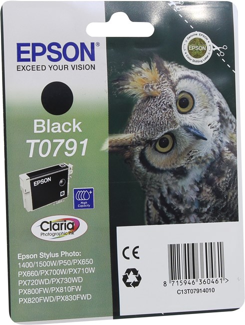 

Картридж струйный Epson T0791 (C13T07914010), черный, оригинальный, ресурс 520 страниц, для Epson P50/PX660/PX820/PX830, T0791