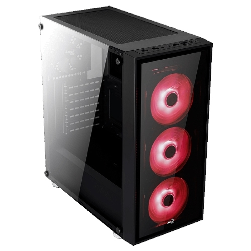 Корпус AeroCool Quartz red, ATX, Midi-Tower, красная подсветка, черный, без БП (4713105968934)