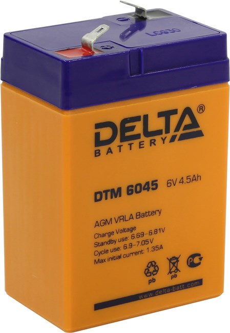 Аккумуляторная батарея Delta DTM6045, 6V 4.5Ah, цвет оранжевый DTM 6045 - фото 1