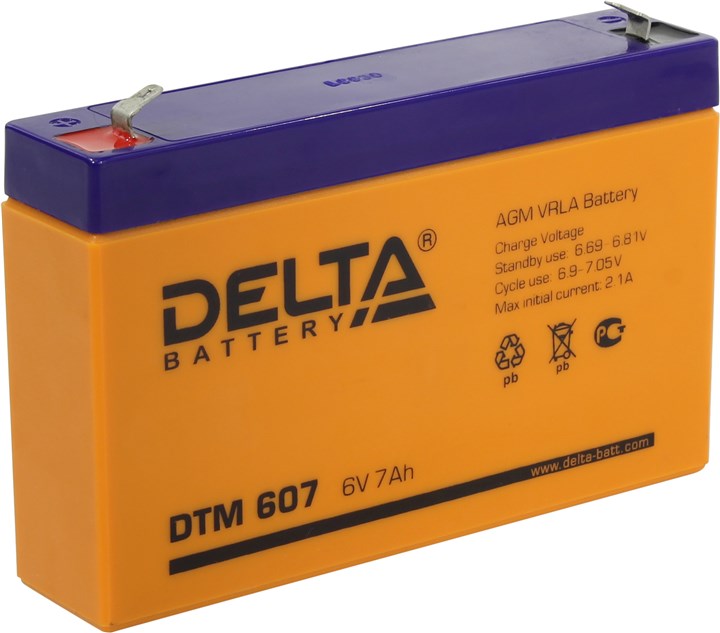 Аккумуляторная батарея Delta DTM607, 6V 7Ah, цвет оранжевый DTM 607 - фото 1
