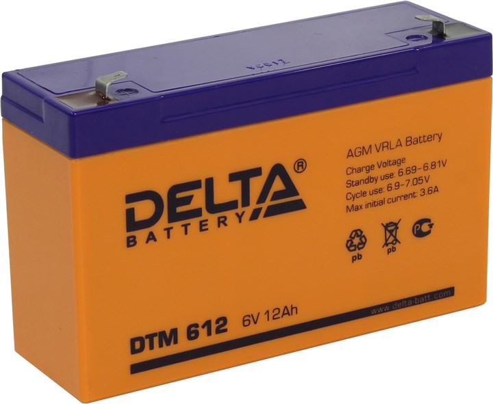 Аккумуляторная батарея Delta DTM 612, 6V, 12Ah, цвет оранжевый - фото 1