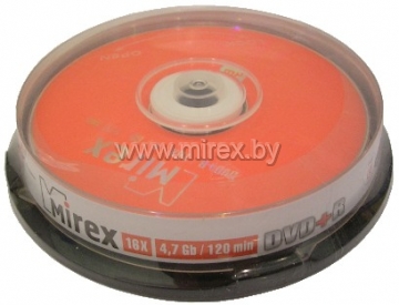 

Диск DVD+R 4.7Gb 16x Mirex, Cake Box (10шт)