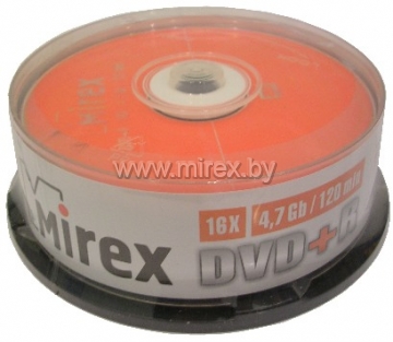 

Диск DVD+R 4.7Gb 16x Mirex, Cake Box (25шт)