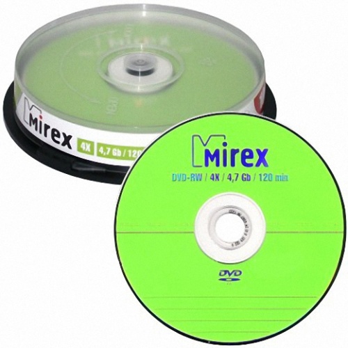 Диск DVD-RW 4.7Gb 4x Mirex, Cake Box (10шт) - фото 1