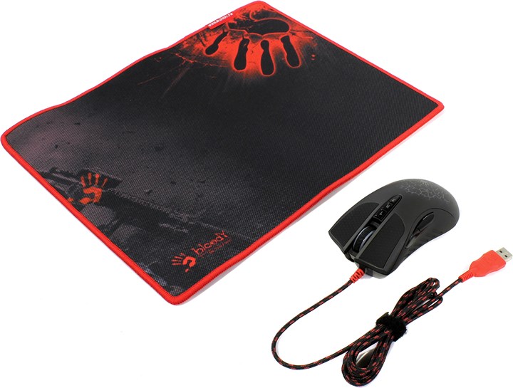 

Мышь проводная A4Tech Bloody A9081, 4000dpi, оптическая светодиодная, USB, черный, коврик B-081, Bloody A9081