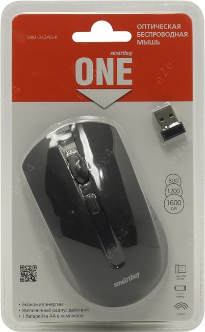 

Мышь беспроводная SmartBuy 342AG, оптическая светодиодная, USB, черный (SBM-342AG-K), 342AG