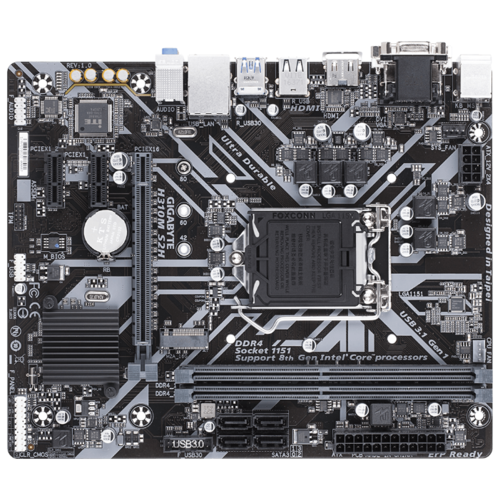 Материнская плата GIGABYTE H310M S2H, Socket1151v2, Intel H310, 2xDDR4, PCI-Ex16, 4SATA3, 7.1-ch, GLAN, 4USB 3.1, VGA, DVI, HDMI, mATX, Retail