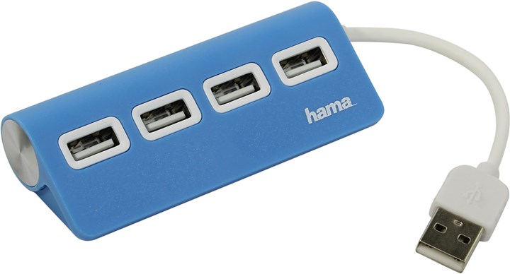 Концентратор Hama TopSide, 4xUSB 2.0, голубой