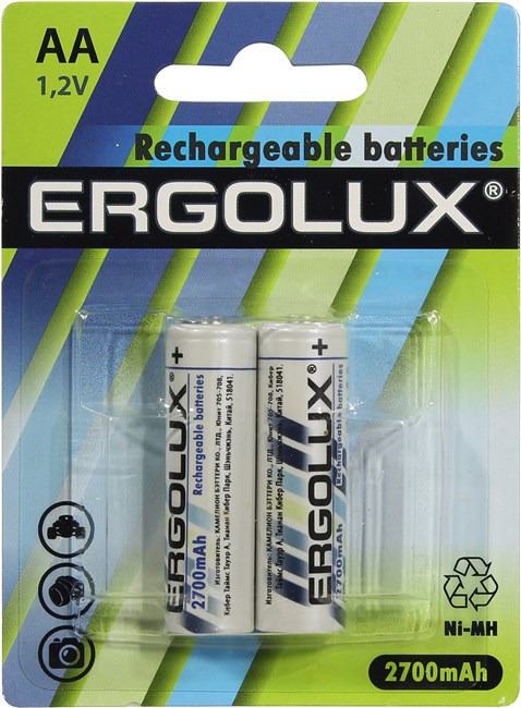 

Аккумулятор Ergolux NHAA2700BL2, AA, 1.2V 2700mAh 2шт, Белый, NHAA2700BL2