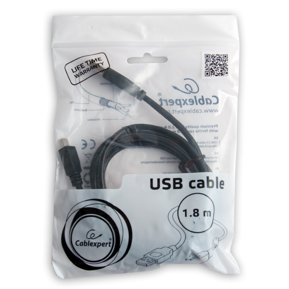 

Кабель USB 2.0(AM)-miniUSB 2.0(BM) 5P, Cablexpert, 1.8m, черный, экранированный (CCF-USB2-AM5P-6)