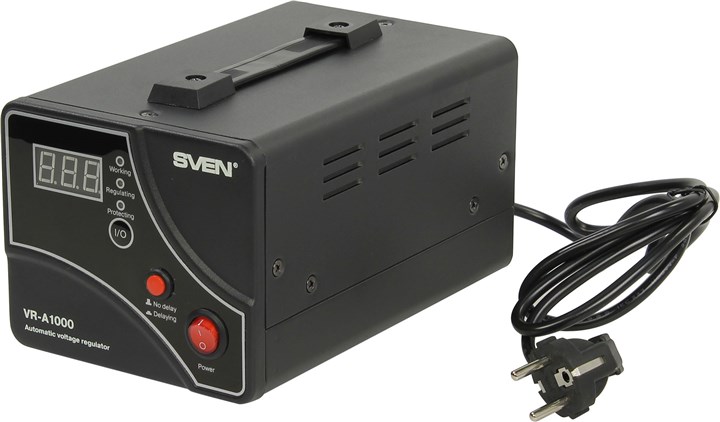 

Стабилизатор напряжения Sven VR-A 1000, 1000 VA, 600 Вт, EURO, черный, VR-A 1000