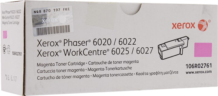

Картридж лазерный Xerox 106R02761, пурпурный, 1000 страниц, оригинальный для Xerox Phaser 6020/6022, WC 6025/6027, 106R02761