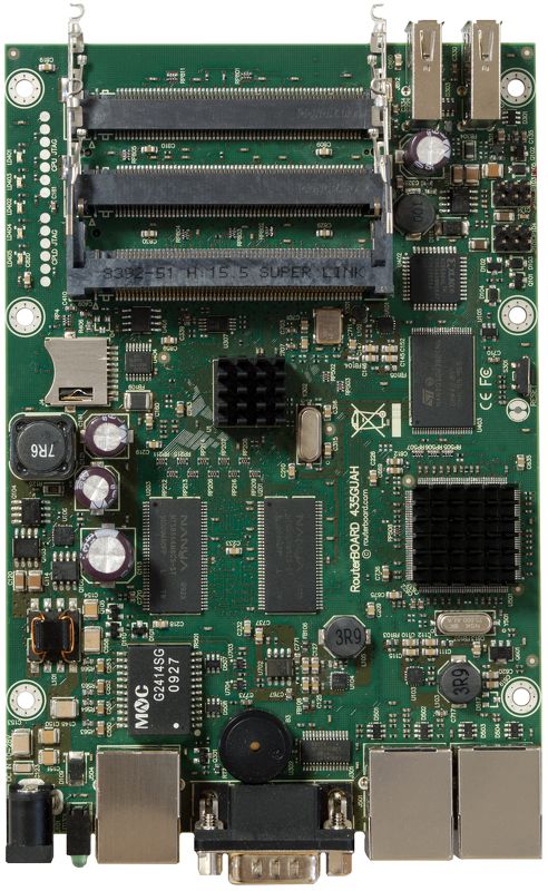 Материнская плата MikroTik RB435G, 680MHz CPU, 256Mb RAM, 3xGLAN, 5xMiniPCI, 2xUSB, RouterOS L5