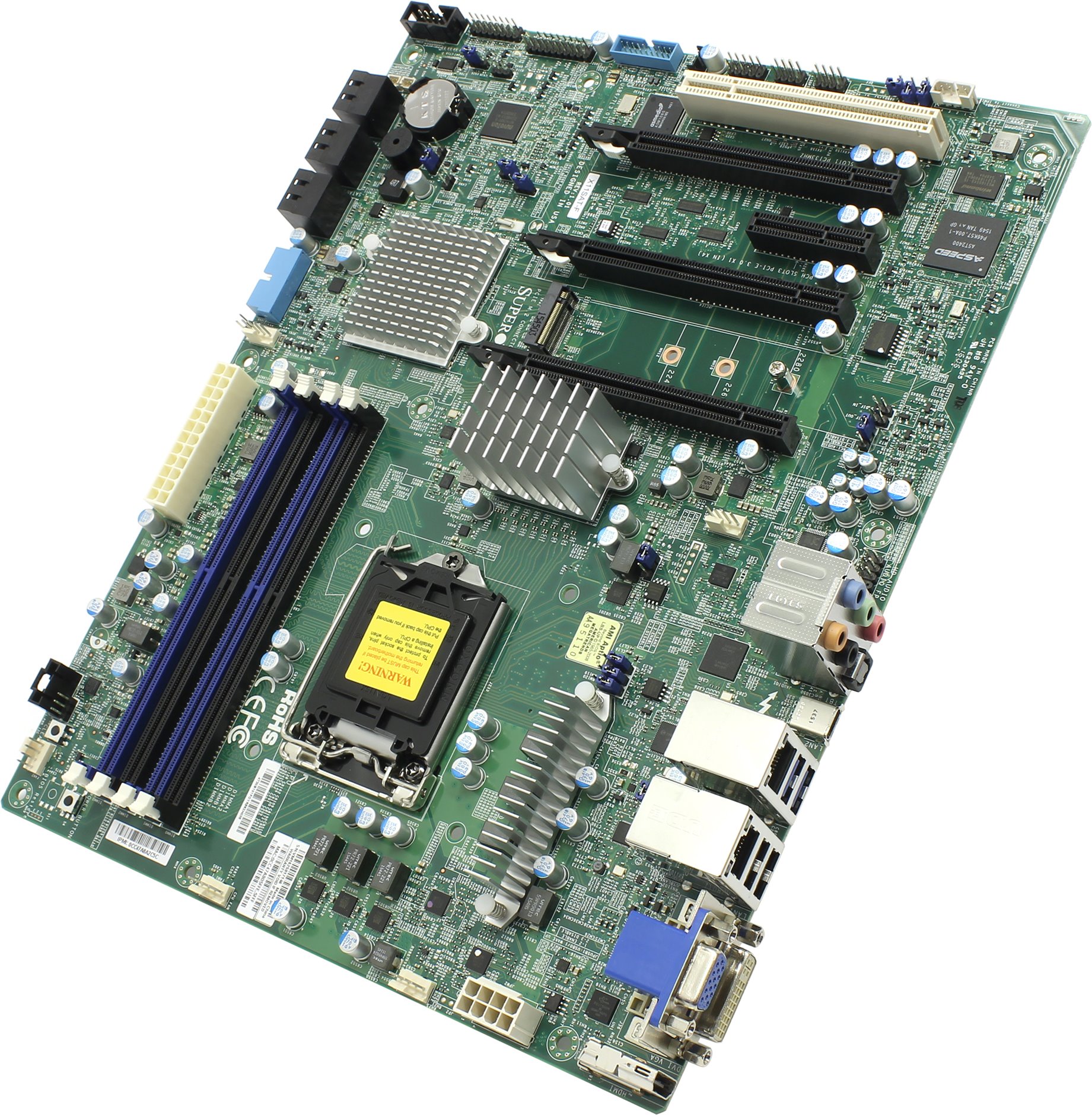 

Материнская плата Supermicro X11SAT-F, 1xSocket1151, iC236, 4xDDR4, 3PCI-Ex16, 1xM.2-PCI-E, 6SATA3 RAID 0/1/5/10, 7.1-ch, 2GLAN, 4xUSB 2.0, 1xUSB 3.0, 7xUSB 3.1, VGA, DVI, HDMI, DisplayPort, ATX, Retail (MBD-X11SAT-F-O), X11SAT-F