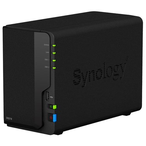

Сетевой накопитель (NAS) Synology DS218, слоты 2x2.5"/3.5" SATA 6Gb/s, 1x1 Гбит/с, 2xUSB 3.0, Realtek/4x1.4GHz, DDR4 2Gb, RAID 0/1 (DS218), DS218