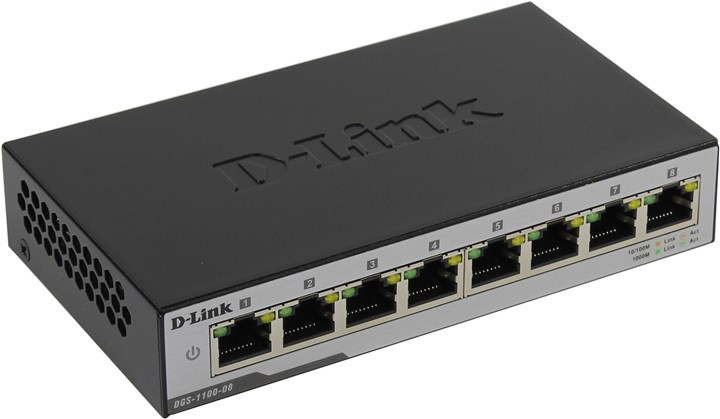 

Коммутатор D-link DGS-1100-08, управляемый, кол-во портов: 8x1 Гбит/с (DGS-1100-08/B1A), DGS-1100-08