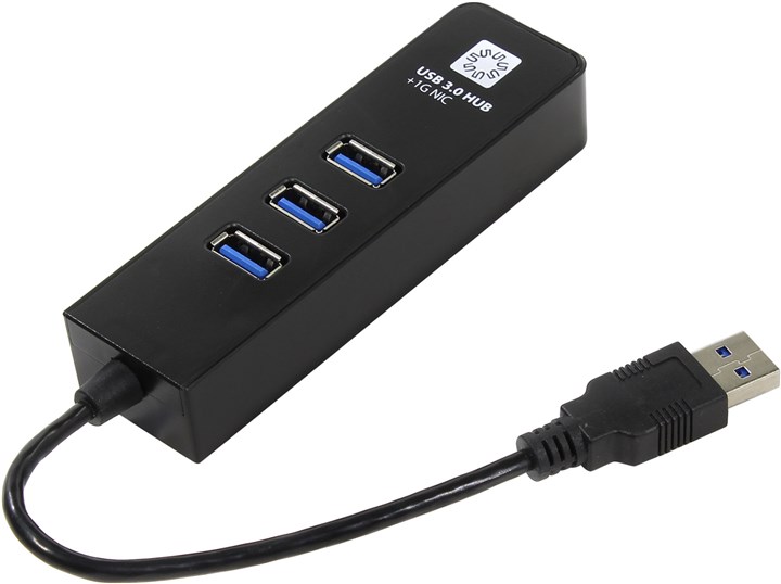 Концентратор 5bites UA3-45-04BK, 3xUSB 3.0, черный + RJ45