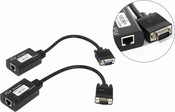 Удлинитель VGA по витой паре Orient VE062, Extender VGA(15M)/RJ45/VGA(15M), 1920x1080 до 60m (30362)