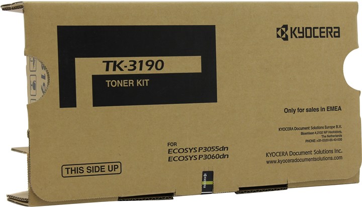 

Картридж лазерный Kyocera TK-3190/1T02T60NL0/1T02T60NL1, черный, 25000 страниц, оригинальный для Kyocera P3055dn/P3060dn/M3655idn/M3660idn, TK-3190