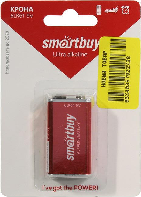 

Батарея Smartbuy 6LR61/1B, Крона, 9V 1шт, Красный