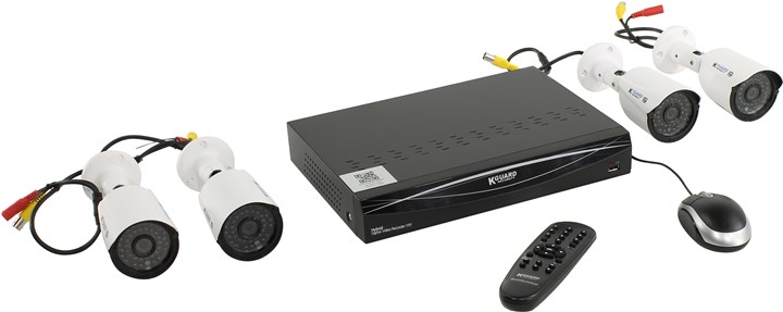 Система видеонаблюдения KGuard HD481-4WA713A, DVR 4 Video In/6 IP-cam, AHD, 120FPS, 1xSATA, LAN, USB 2.0, RS-485, VGA, HDMI + 4 cam F=3.6, 36LED, цвет черный