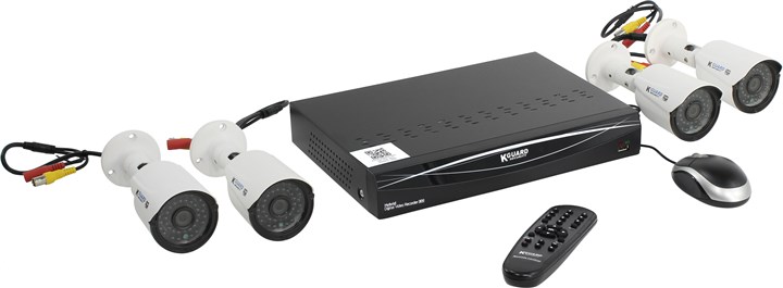 Система видеонаблюдения KGuard HD881-4WA713A, DVR 8 Video In/12 IP-cam, AHD, 240FPS, 1xSATA, LAN, USB 2.0, RS-485, VGA, HDMI + 4 cam F=3.6, 36LED, цвет черный