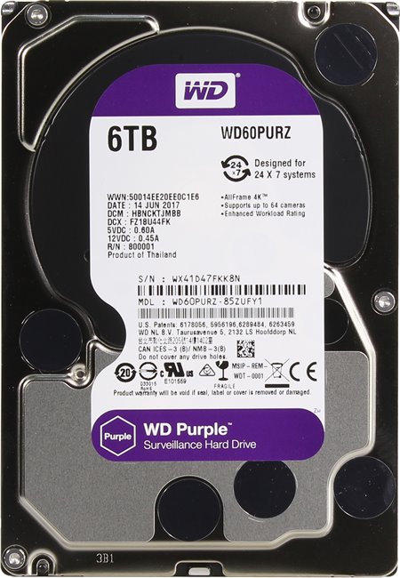 

Жесткий диск (HDD) Western Digital 6Tb Purple, 3.5", 5400rpm, 64Mb, SATA3 (WD60PURZ)