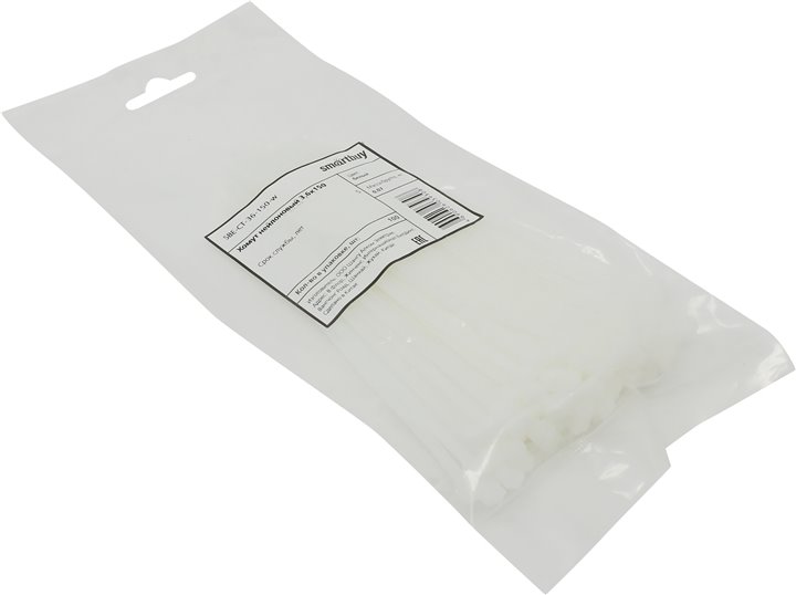 

Стяжка Smartbuy, 3.6 мм x 150 мм, 100 шт., белый (SBE-CT-36-150-w)