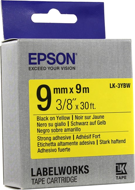 Кассета с наклейками Epson LK-3YBW, 9ммx9м, черный на желтом, оригинальная (C53S653005)