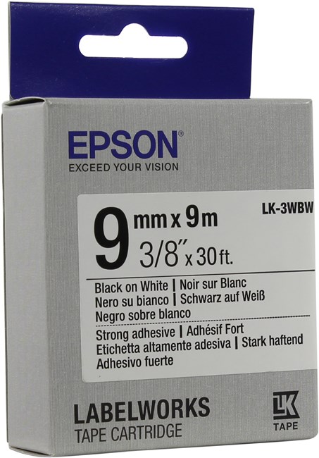Кассета с наклейками Epson LK-3WBW, 9ммx9м, черный на белом, оригинальная (C53S653007)