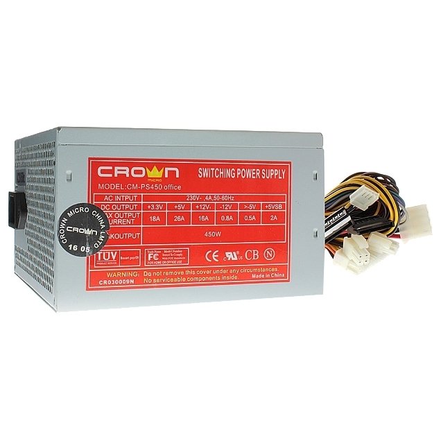

Блок питания 450 Вт ATX CROWN CM-PS 450W Office, 120 мм (CM-PS 450W Office), CM-PS 450W Office