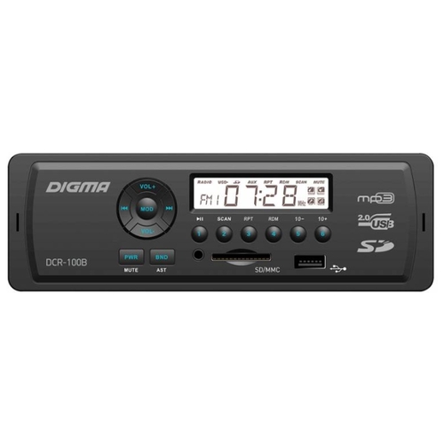 

Автомагнитола Digma DCR-100B, 1 DIN, 4x45W, USB, DCR-100B