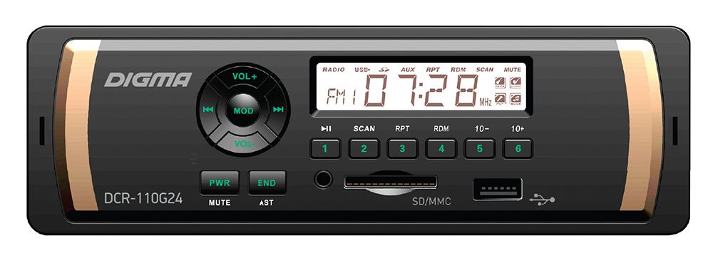 

Автомагнитола Digma DCR-110G24, 1 DIN, 4x45 Вт, USB, DCR-110G24