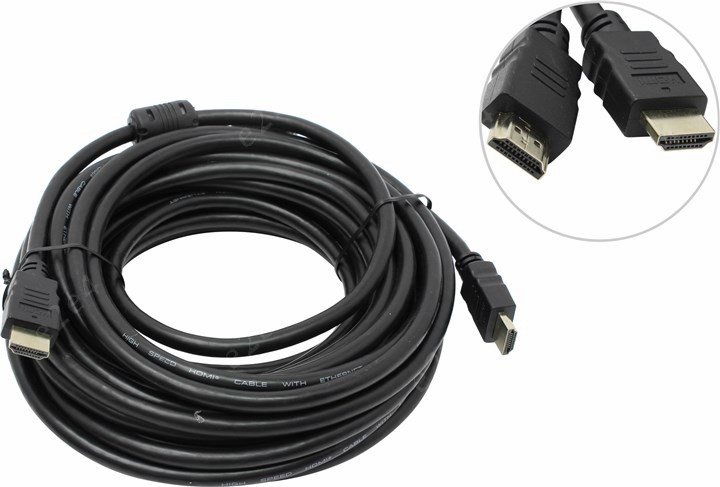 

Кабель HDMI(19M)-HDMI(19M) v2.0 4K, экранированный, ферритовый фильтр, 10 м, черный Telecom TCG200F (TCG200F-10M), TCG200F