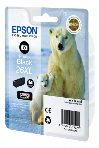 

Картридж струйный Epson 26XL (C13T26314012/C13T26314010), фото черный, оригинальный, объем 9 мл, ресурс 400 страниц для Epson XP-600/605/700/710/800, 26XL