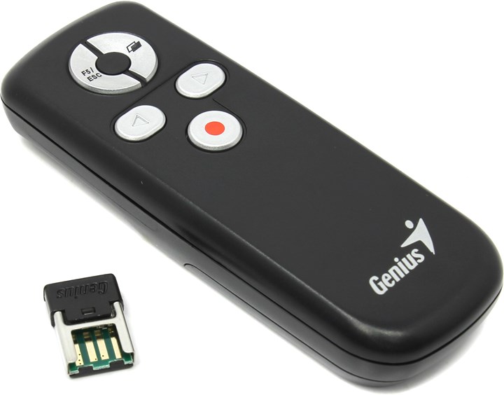 Презентер беспроводная Genius Media Pointer 100, оптическая светодиодная, USB, черный/серебристый (31090015100)