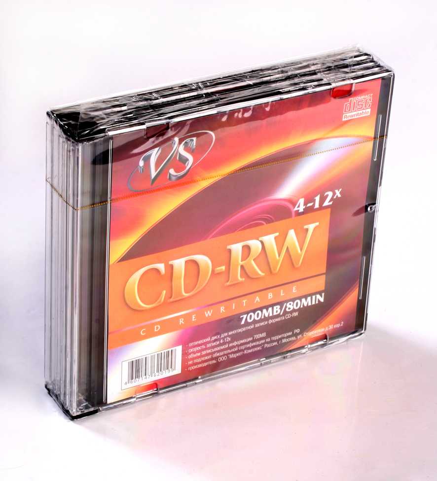 Диск CD-RW 700Mb 12x VS, Slim Case (5шт)